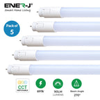 Ener-J 5-Pack 2ft (60cm) T8 LED Nano Plastic Tubes, 9W, CCT Switchable (3000K/4000K/6000K), Shatterproof