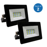 Pack of 2 10W, Non PIR Slim Line Black Body Floodlight, 90 Lumens/Watt, 2 Years Warranty, 6000K