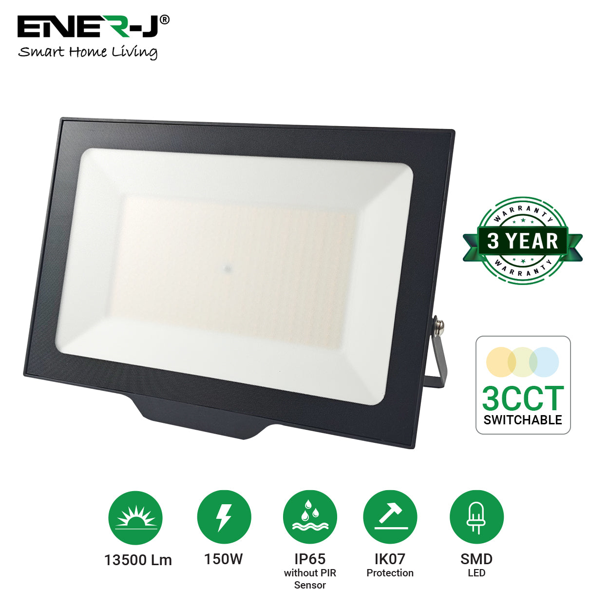 150W LED Floodlights With CCT Switchable & PIR ready (not included), 15000 Lm, IP65, 3 Years Warranty