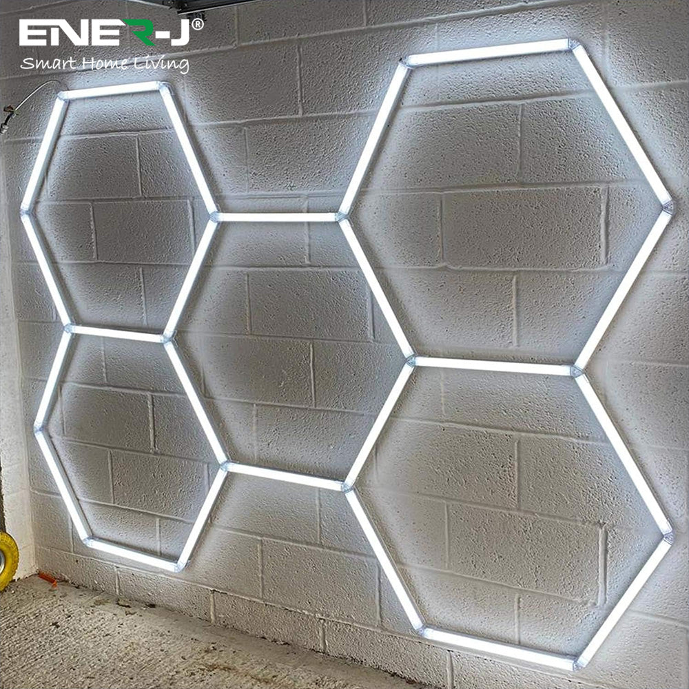 ENER-J 160W Hexagon LED Garage Light, 5-Panel Modular Design, CCT Switchable, 20,800lm High-Output Workshop & Showroom Lighting System