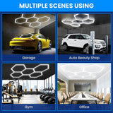 ENER-J 160W Hexagon LED Garage Light – 5-Panel Modular Design, CCT Switchable, 20,800lm High-Output Workshop & Showroom Lighting System