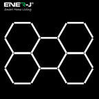Ener-J 160W Hexagon LED Garage Ceiling Light, 5 Hexagon Design, CCT Switchable 3000K–6500K, Modular Showroom Lighting