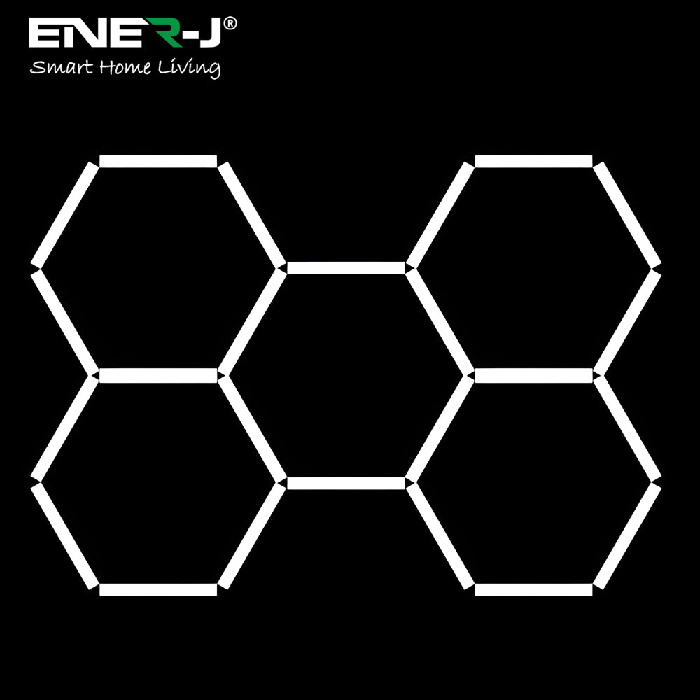 Ener-J 160W Hexagon LED Garage Ceiling Light, 5 Hexagon Design, CCT Switchable 3000K–6500K, Modular Showroom Lighting
