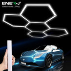 Ener-J 160W Hexagon LED Garage Ceiling Light, 5 Hexagon Design, CCT Switchable 3000K–6500K, Modular Showroom Lighting