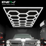 ENER-J 14-Hexagon T5 LED Showroom Lighting Kit, 600W Super Bright 78,000lm, CCT Switchable (3000K/4000K/6000K), Commercial Hex Light for Garages, Auto Studios & Retail Interiors