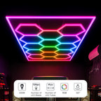 255W Car Showroom Lights with 14 Hexagon design with frame, RGBIC with Remote
