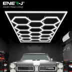 Ener-J 600W Hexagon LED Garage Ceiling Light, 69 T5 Tubes, 6500K Daylight, Modular Showroom Lighting System
