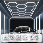 Ener-J 600W Hexagon LED Garage Ceiling Light, 69 T5 Tubes, 6500K Daylight, Modular Showroom Lighting System