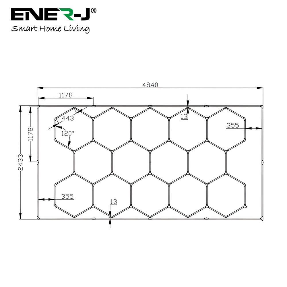 Ener-J 600W LED Hexagon Showroom Light, 69 Tube Hexa-Tube Ceiling Lighting Kit, 6500K Daylight