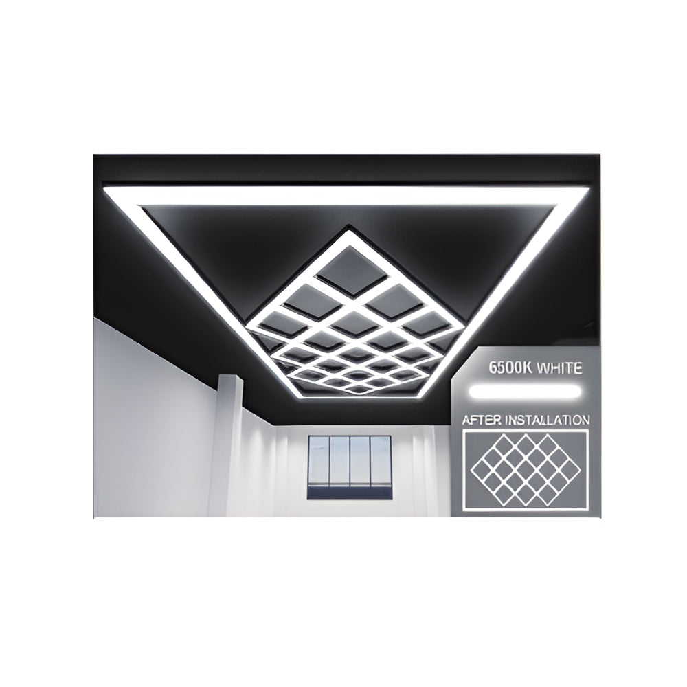 Ener-J 588W Designer LED Ceiling Light with Frame, 19 Diamond Grid with Border, Commercial Interior Lighting