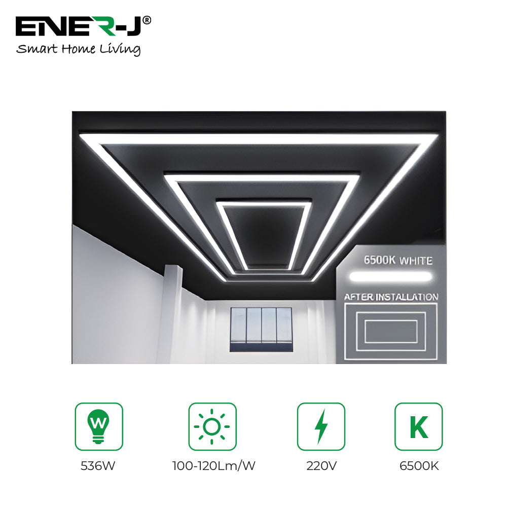 Ener-J 536W Designer LED Ceiling Light with Double Inner Frame & Border, 6500K Daylight, Modular Commercial Lighting