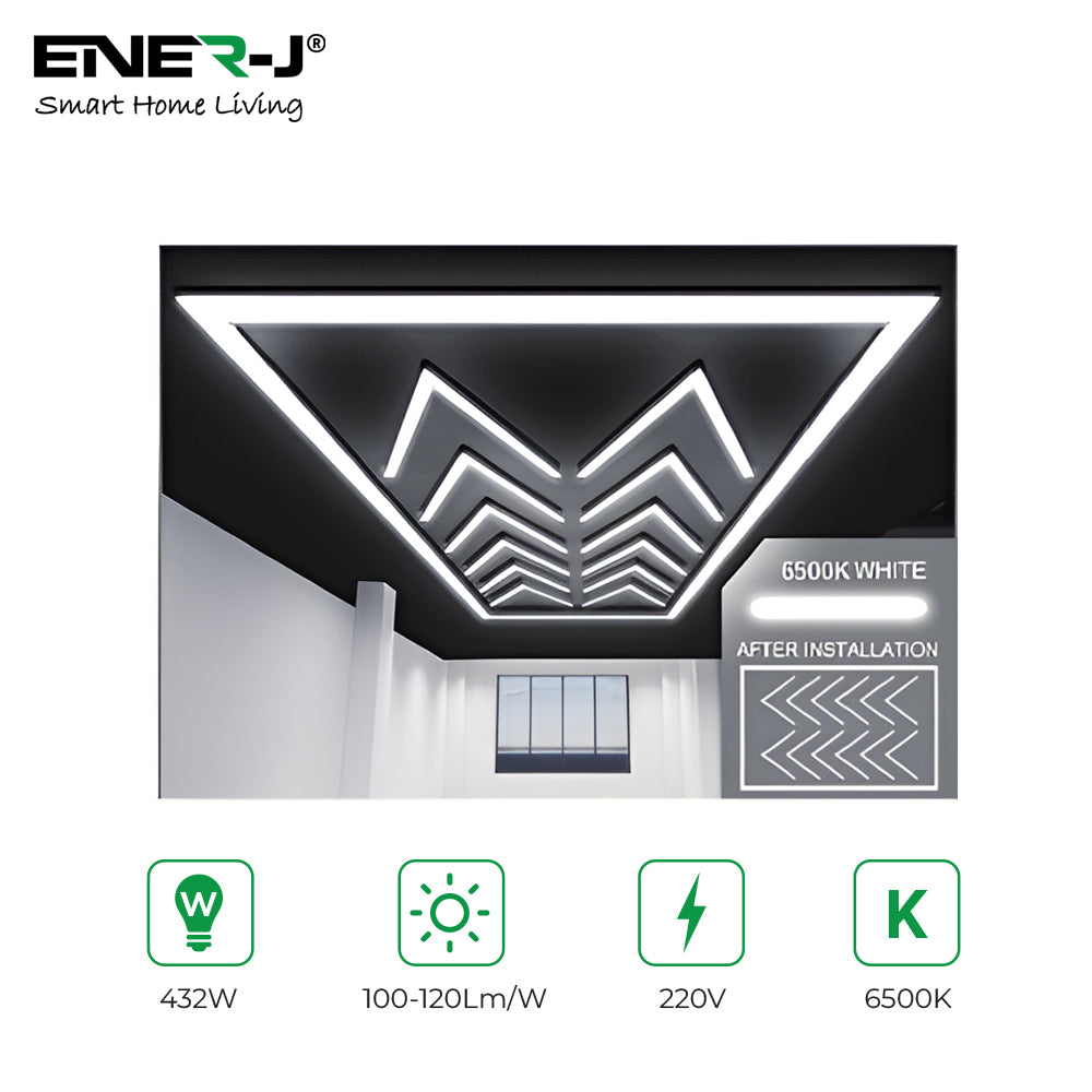 Ener-J 396W Designer LED Ceiling Light with Frame, 12 Arrow Grid with Border, Commercial Interior Lighting