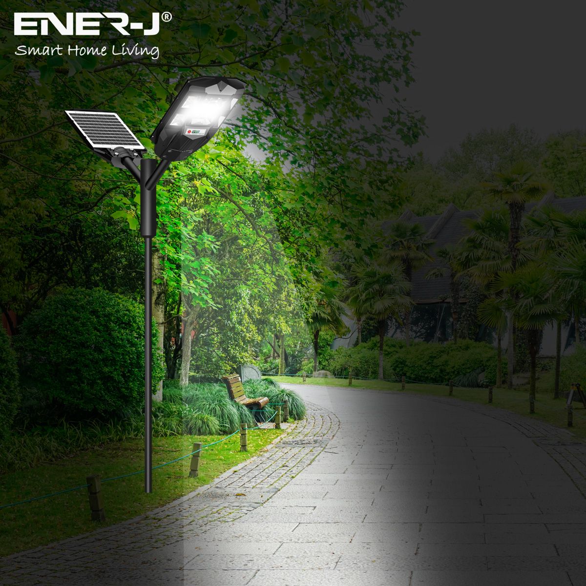 70W Solar Streetlights 6500K with 6V 8W Solar Panel & 6000 mAh Battery & Remote