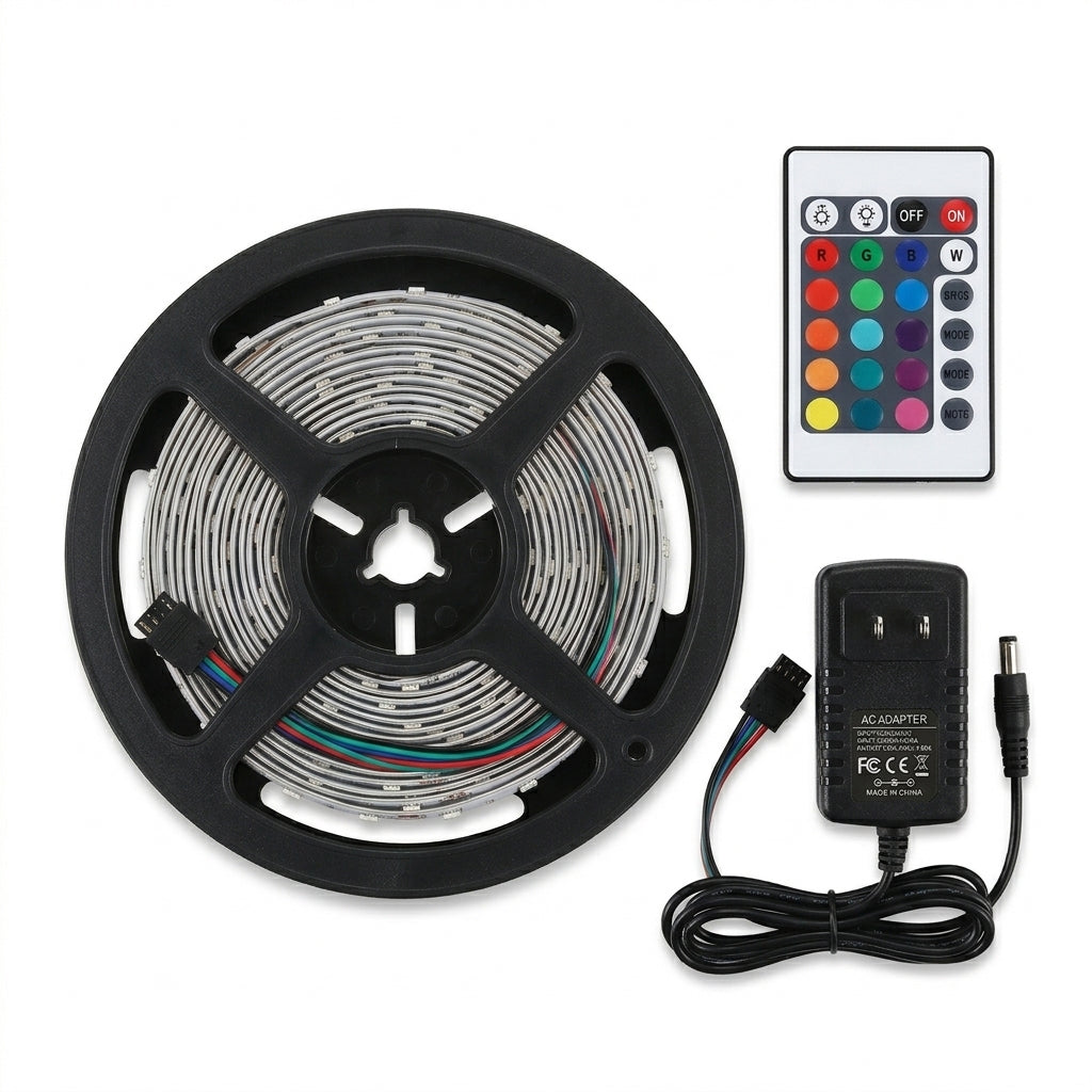 5 Meter RGB LED Strip Kit with 30 LEDs per meter, Controller + Remote + 12V 2A Adapter & UK Plug, IP65