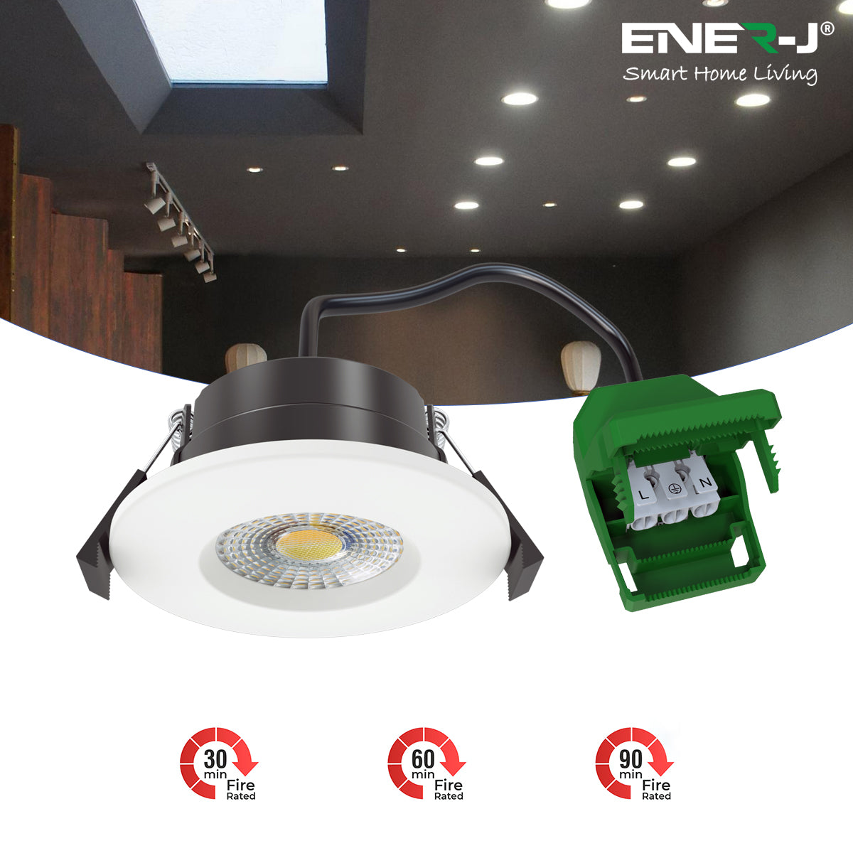 Colour Switching Fire Rated LED Downlight 70mm Cut-Out 7W (60W Equivalent) 3000K-4000K-6000K 770lm Dimmable 60 Deg Beam Angle. With Easy Loop in Loop Out Terminals - Single Pack
