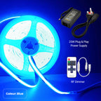 5m LED COB Strip 480L/M 24V, Blue with RF Dimmer and 12W/M Plug & Play Power Supply