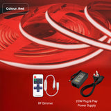 5m LED COB Strip 320L/M 24V, Red with RF Dimmer and 25W Plug & Play Power Supply