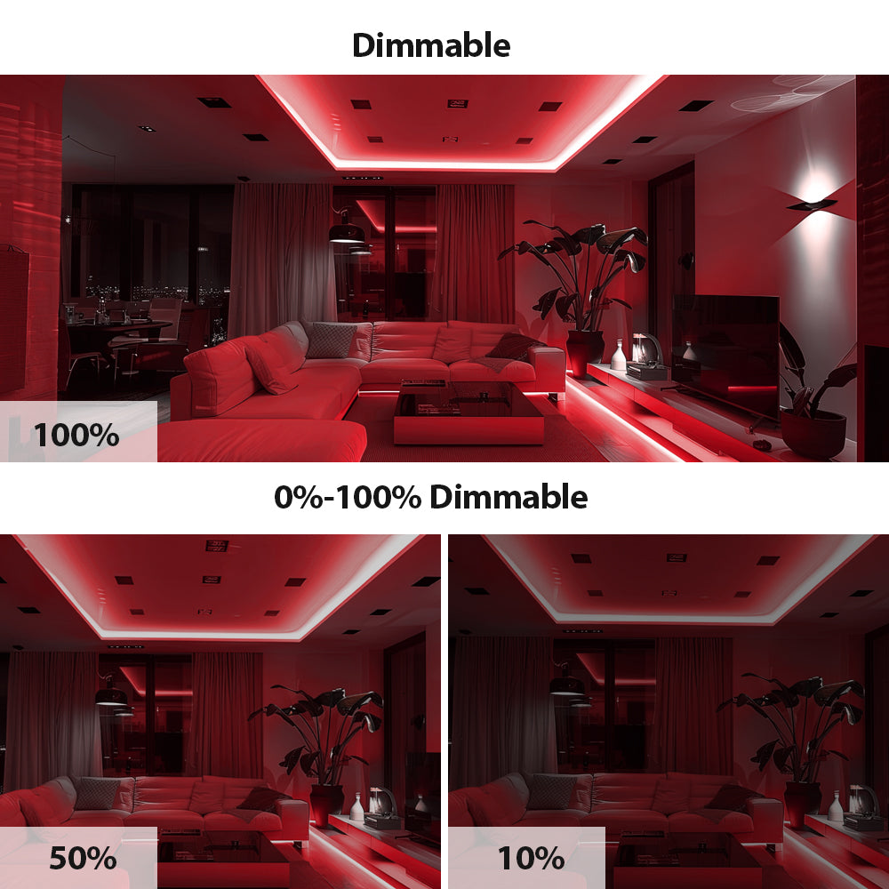 5m LED COB Strip 480L/M 24V, Red with RF Dimmer and 25W Plug & Play Power Supply