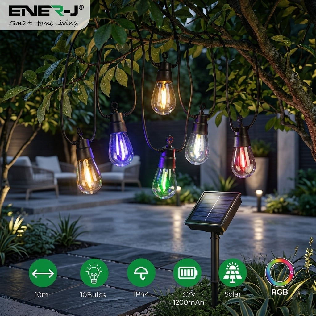 Solar RGB Meteor Show String Lights for festive season, 10 Meters 10 Lamps, IP44