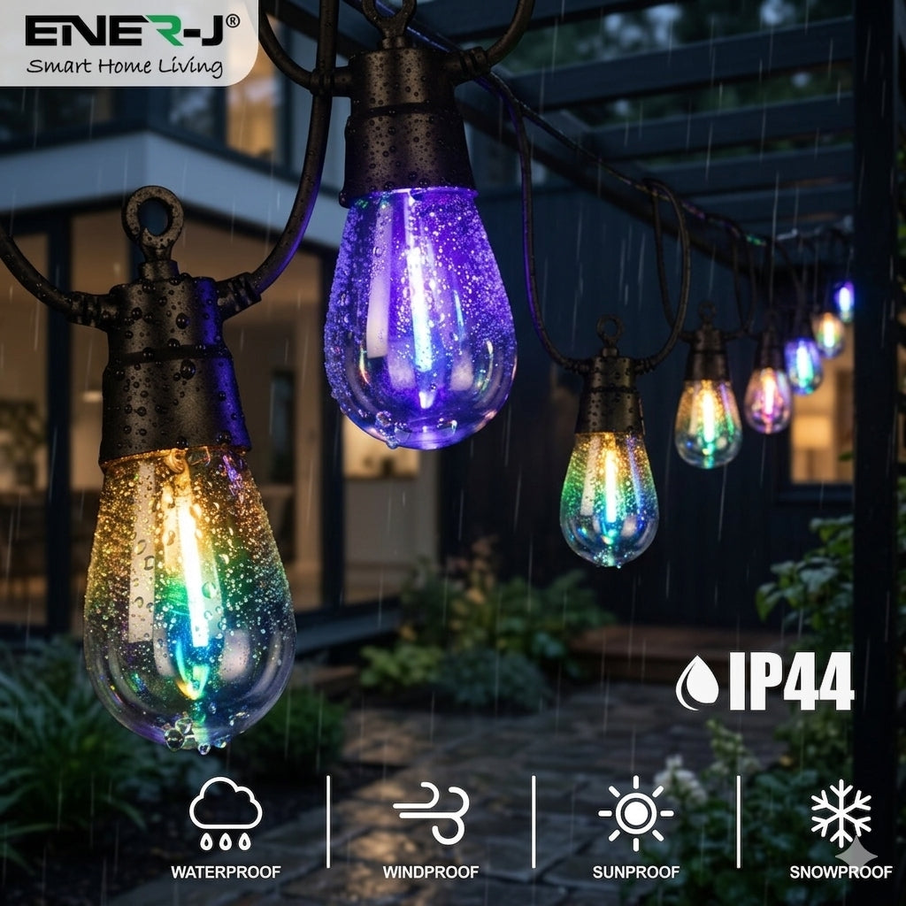 Solar RGB Meteor Show String Lights for festive season, 10 Meters 10 Lamps, IP44