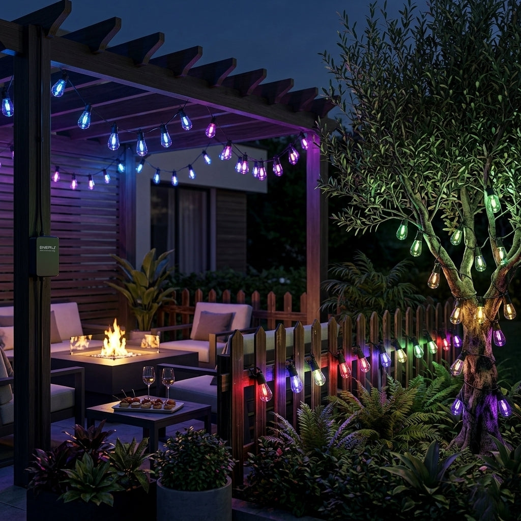 Solar RGB Meteor Show String Lights for festive season, 10 Meters 10 Lamps, IP44