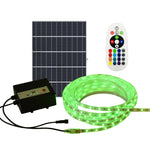 20 Meter Solar LED Strips with Silicon cover, IP65, 6V 12W Solar Panel with 12000 mAh battery, Remote Included. RGB