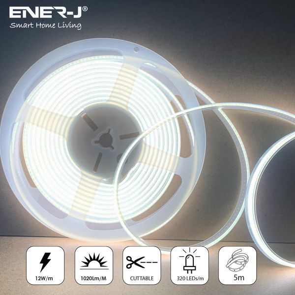 24V COB LED Strip Lights with 480 LEDs/M, 10W/M, 1020lm/M, CRI 90-92, 30m Roll, 6000K, IP20