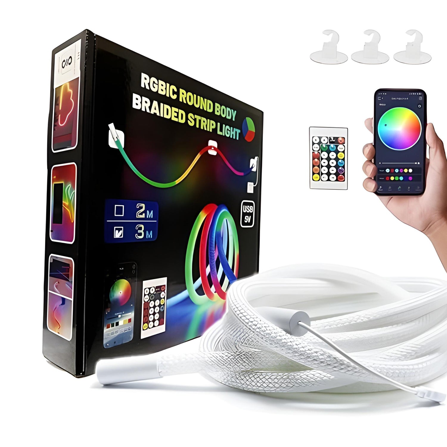 ENER-J NeonTwist RGBIC Braided Rope Light 5 m Kit with Remote