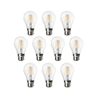 Pack of 10 units, LED Classic B22 Bayonet Cap Light Bulbs, 6W Equivalent 60W, 660lm, Warm White 2700K, Filament Clear, Non Dimmable