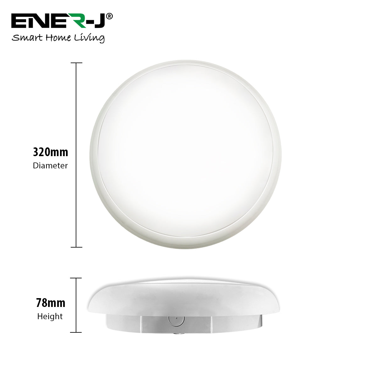 ENERJ Superhero 9-in-1 LED Bulkhead, 12W/15W/18W Power Switchable, 3000K-6000K CCT, IP65 IK10 Impact-Resistant 320mm (Standard / Sensor)