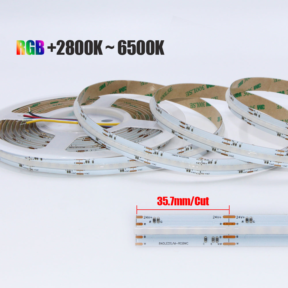 ENER-J 24V RGB+CCT COB LED Strip Lights, 5 Meter Roll (With Power Supply and Remote Controller)