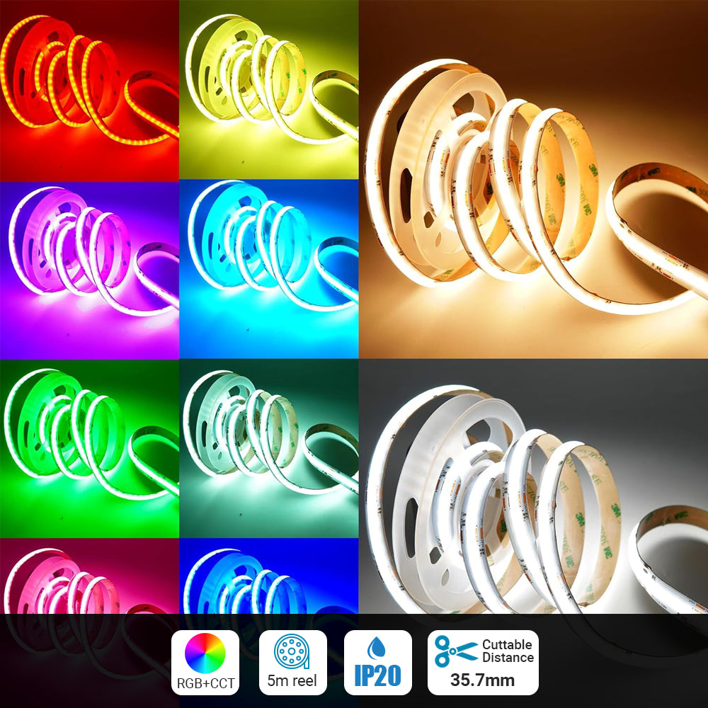 ENER-J 24V RGB+CCT COB LED Strip Lights, 5 Meter Roll (With Power Supply and Remote Controller)
