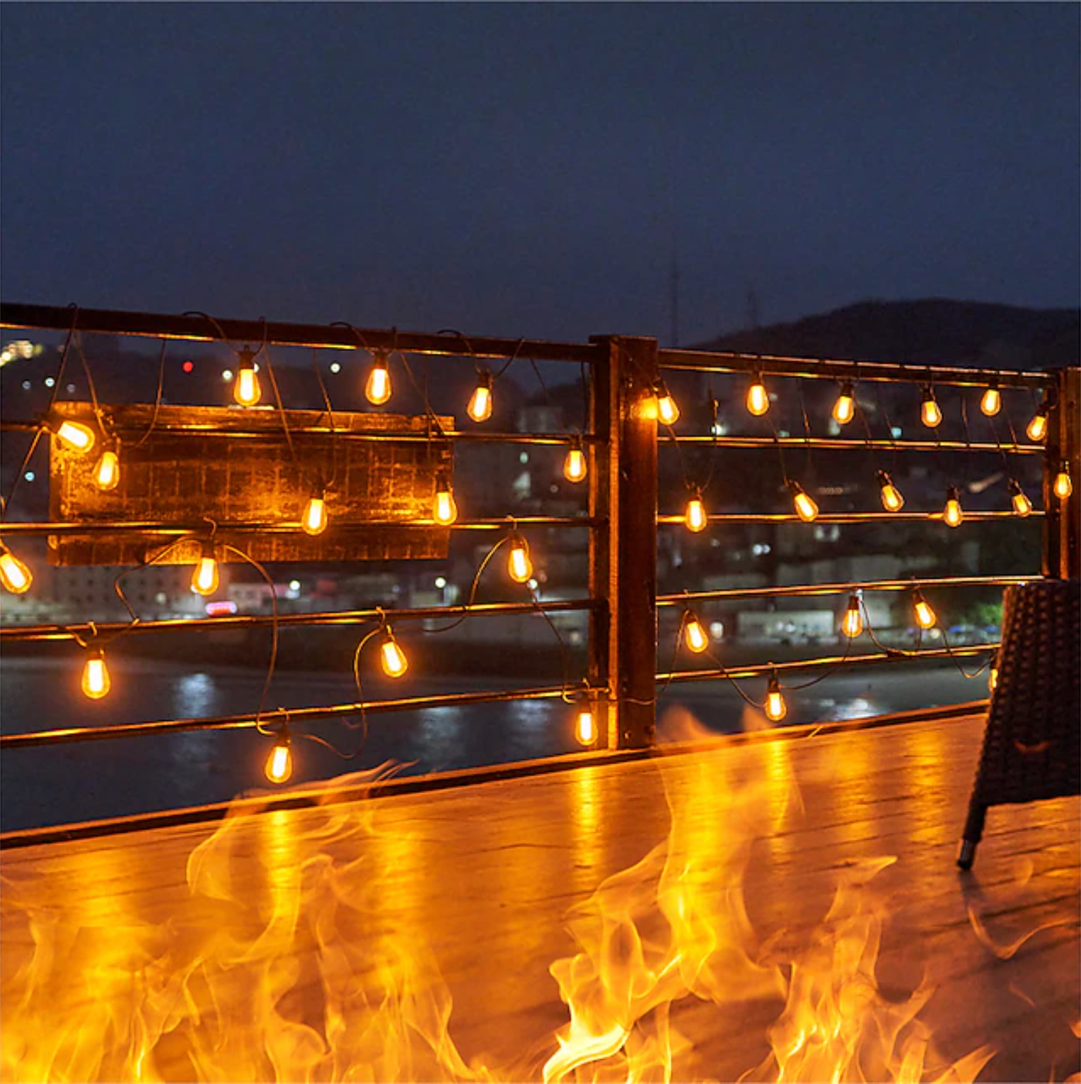 15m Fire Flame LED String Light Kit, Flickering Flame Bulb Effect