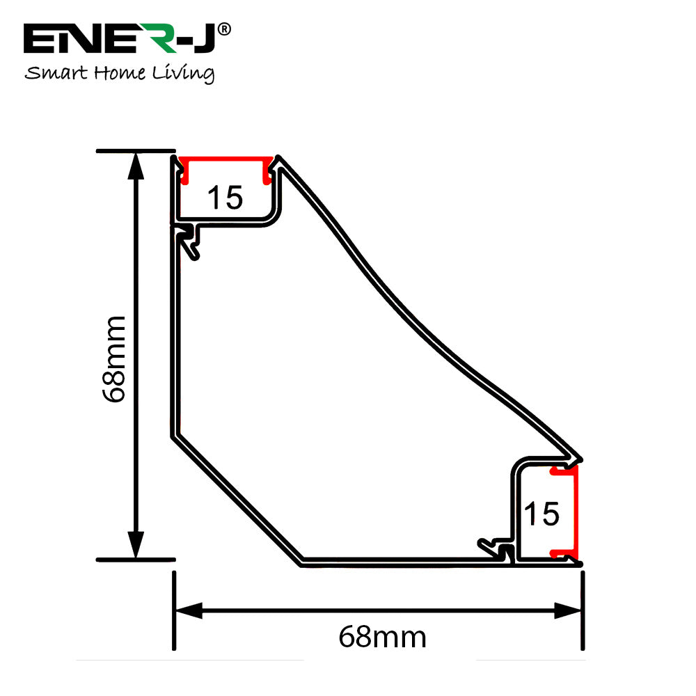 Ener-J 2m Gypsum LED Cove Light 45 Degreesâ Corner Aluminum Profile, White Finish