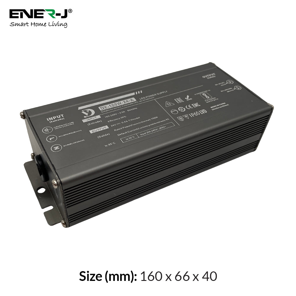 ENER-J Waterproof 100W 24V Power Supply, Constant Voltage LED Driver (IP65/IP67 Rated)