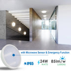 24W LED Bulkhead with Microwave Sensor & Emergency Function IP65 | 4000K
