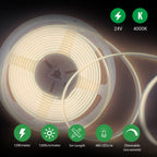 ENER-J Plug and Play 24V Dotless COB LED Strip Kit‚ 5m 480 LEDs/m + Dimming Controller & Remote + UK Plug, 4000K