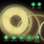 ENER-J Plug and Play 24V Dotless COB LED Strip Kit, 5m 480 LEDs/m + Dimming Controller & Remote + UK Plug, 3000K