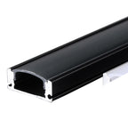 17.3mm x 7.59mm Aluminum Channel Profile with PC Cover - 2m Length, Sandy Black (Pack of 4)