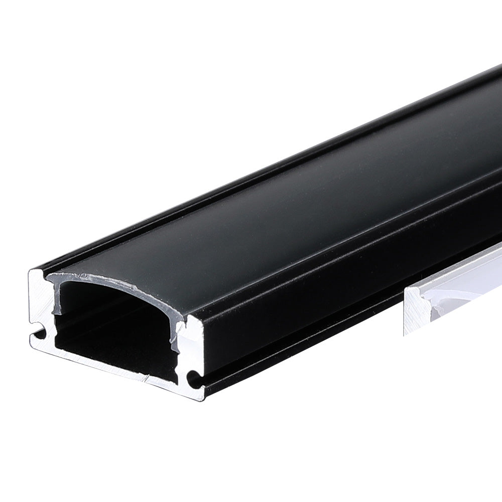 17.3mm x 7.59mm Aluminum Channel Profile with PC Cover - 2m Length, Sandy Black (Pack of 4)