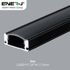 17.3mm x 7.59mm Aluminum Channel Profile with PC Cover - 2m Length, Sandy Black (Pack of 4)