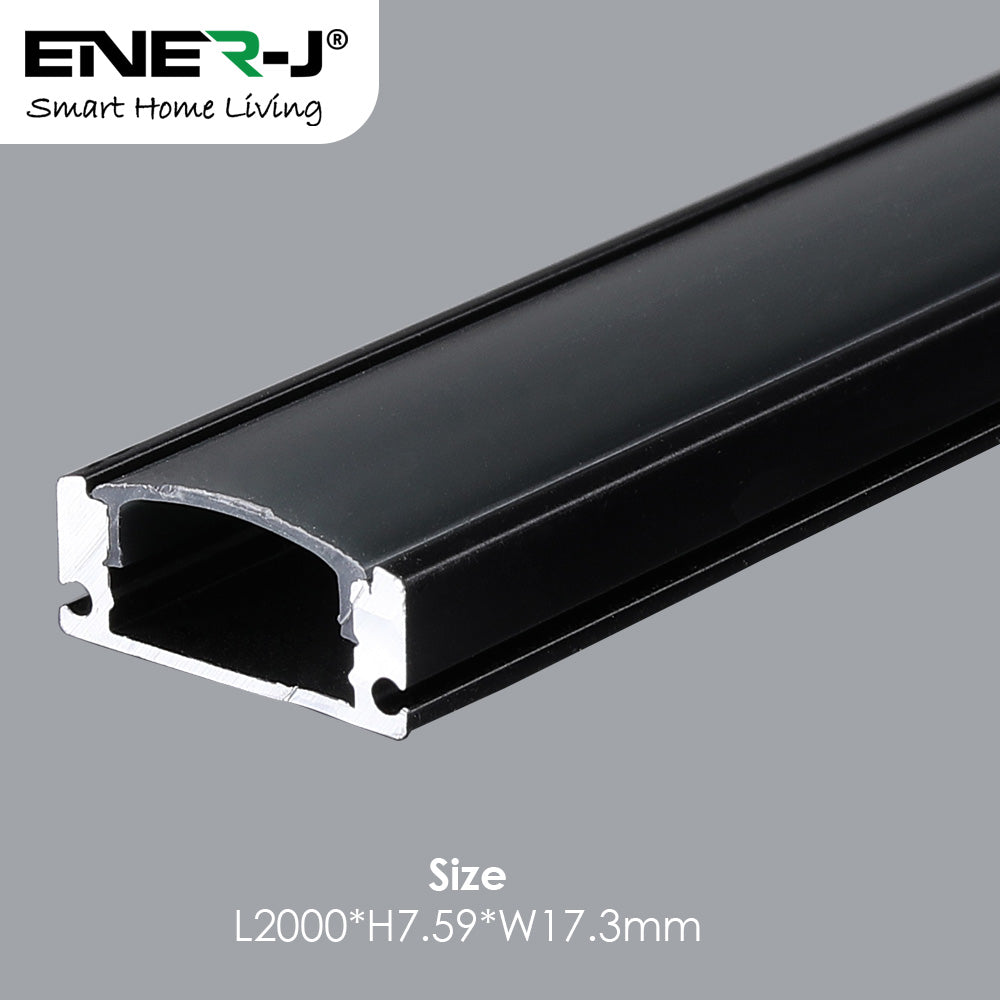 17.3mm x 7.59mm Aluminum Channel Profile with PC Cover - 2m Length, Sandy Black (Pack of 4)