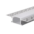 A silver recessed plasterboard trimless aluminium LED profile with flange, designed for drywall installation.
