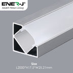 25.21mm x 17.5mm Corner Aluminum Profile with PC Cover - 2m Kit (0.9mm Thickness) (Pack of 4)