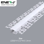 51.3mm x 12.5mm Recessed Plasterboard Trimless Aluminium LED Profile with Flange for Drywall - 2m Kit (1mm Thickness) (Pack of 4)