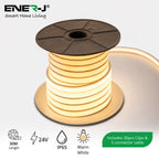 30 Meters 24V Silicon Neon Strip, Size: 10x10mm, IP65. Includes 30pcs Clips & 5 connector cable, Warm White