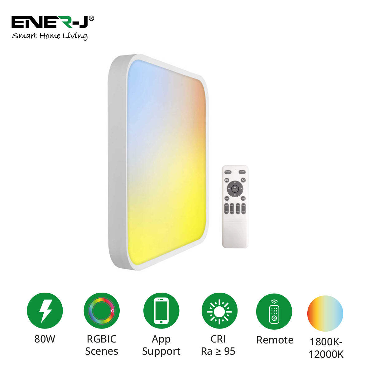 ENER-J SKY Smart Ceiling Light with Moving Cloud Animation (50x50cm Square)