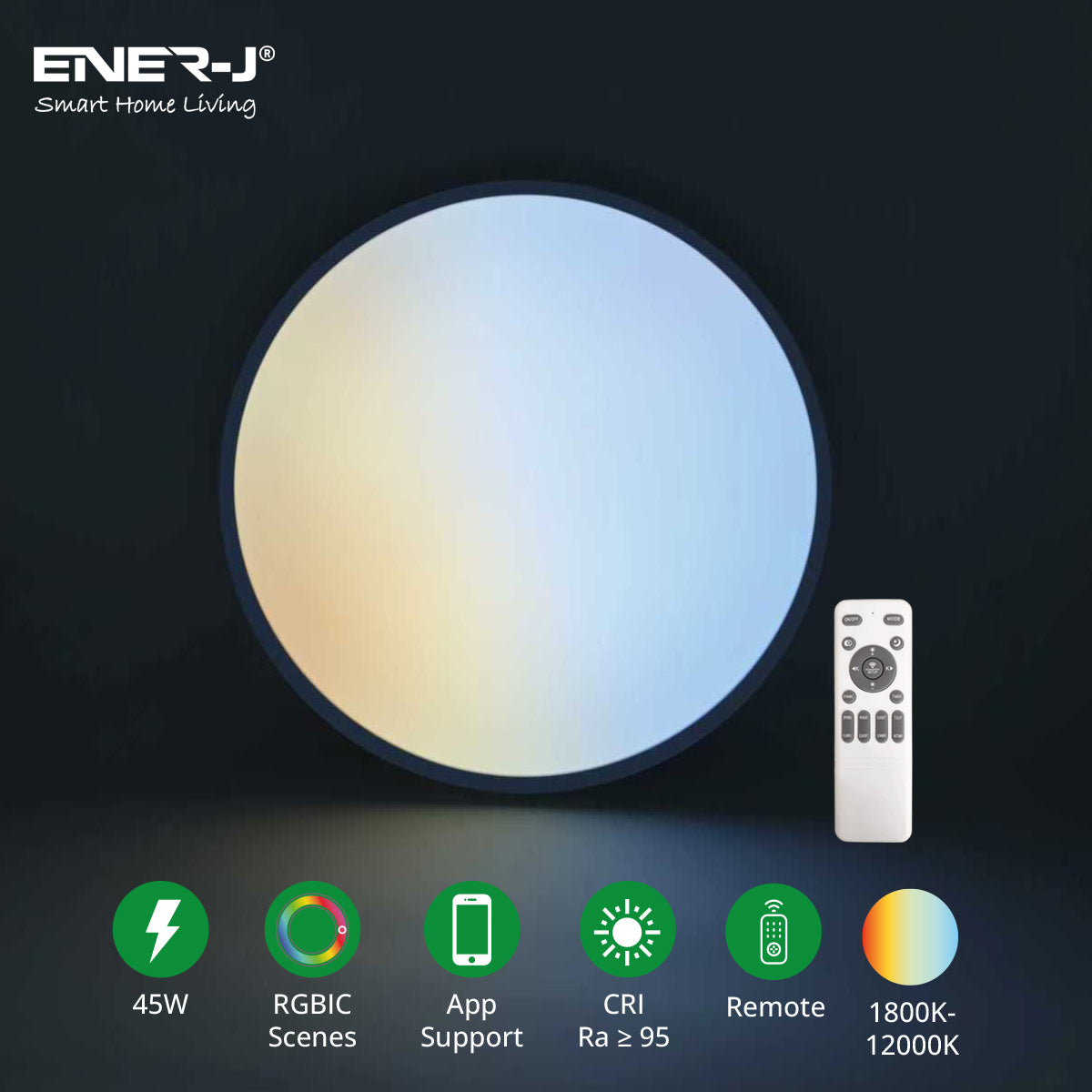 ENER-J SKY Smart Ceiling Light with Moving Cloud Animation (39cm Round)