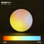 Light bulb with color temperature scale on a dark background, featuring the ENER-J brand.