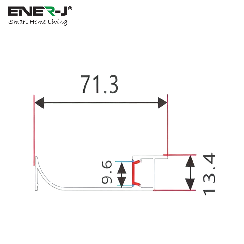 Technical drawing of a component with dimensions labeled, featuring the Ener-J logo.